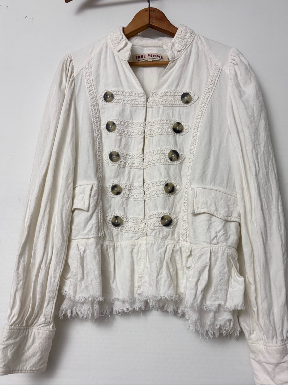 Free People Moto Military Inspired Lace Trim Linen Viscose Jacket Small